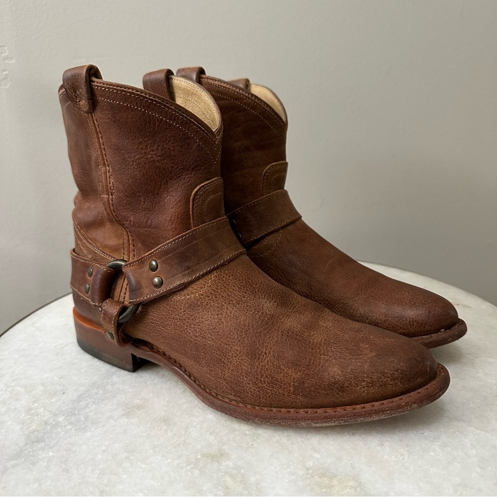 Women’s Brown Leather Harness Boots, Size 7 1/5